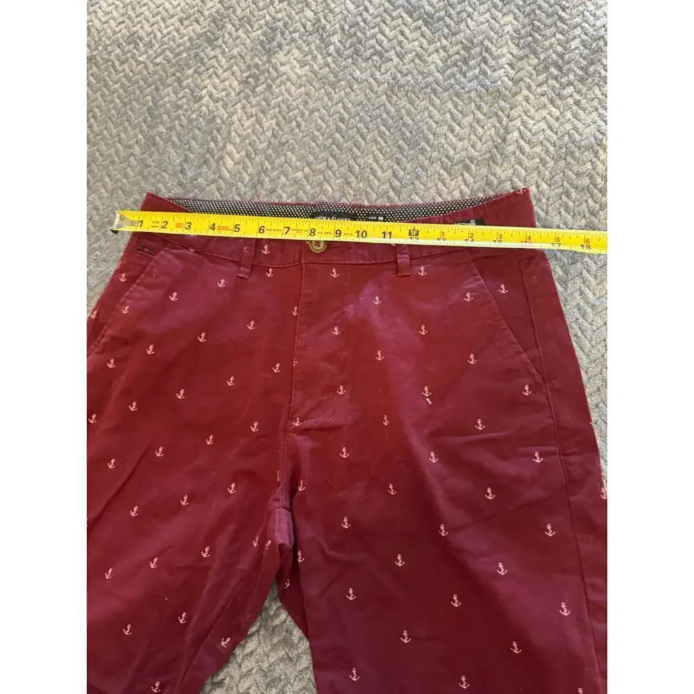 Denim & Flower Ricky Singh Men's Shorts Cranberry Burgandy Gold Anchor Size 32